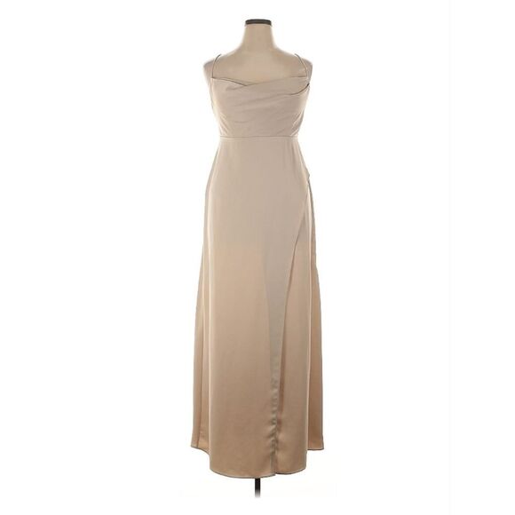BHLDN Anthropologie Remy Cowl Faux Wrap Champagne Dress Size 14